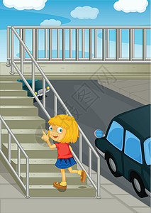 使用立交桥街道女孩运输瞳孔人行道跑步孩子们插图安全女性图片