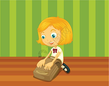 准备上学女性地面女士木头儿童学校挎包瞳孔孩子们背包图片