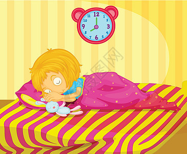 睡觉的女孩房间青年眼睛青少年毯子玩具睡眠粉色金发女郎绘画图片