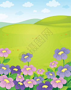 自然风光草图气候动物群草地场景花朵绿色绘画草原紫色图片