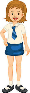 穿校服的女孩领带微笑卡通片女性孩子幼儿园蓝色孩子们小学活动图片
