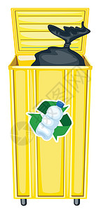 垃圾桶空格处环境科学卡通片塑料袋垃圾回收容器黄色废物绘画图片