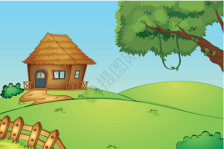 山上的房子蓝色建筑小路农场木头稻草牧场草地小屋爬坡图片