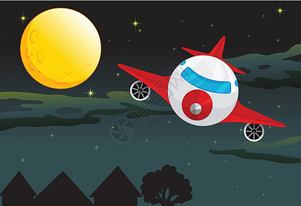 月亮和飞机计划扇子宇宙卡通片空气卫星殖民地车辆天空运输旅行图片