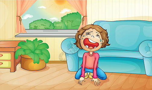 回家哭婴儿沮丧头发房间疼痛孩子女性卡通片沙发捕鲸图片