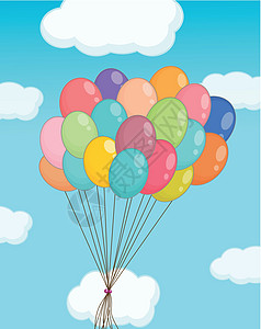 气球漂浮细绳绘画团体卡通片彩虹草图插图收藏橡皮图片