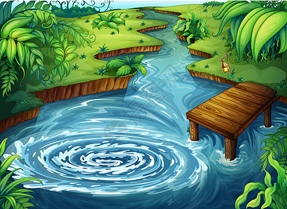 风景板凳危险桌子热带风暴台风溪流森林植物丛林图片