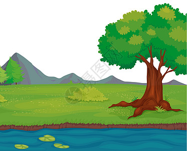 农村景观流动卡通片灌木丛太阳灌木地平线场景生态松树爬坡图片