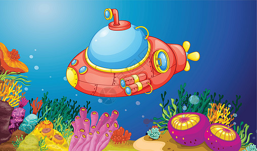 潜水艇气泡潜望镜场景盐水卡通片运输海藻海滩漫画海葵图片
