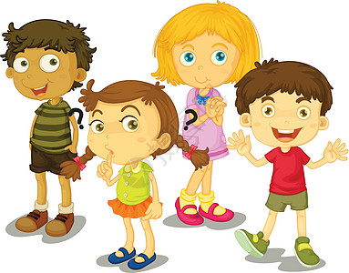 4个孩子兄弟姐妹卡通片时间家庭插图好朋友队友孩子们游戏享受图片
