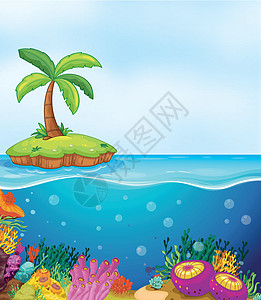 岛上的珊瑚和棕榈树草图风景农场天空丛林团体蓝色海藻紫色场景图片