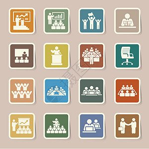 一套商业和管理图标集办公室员工团队标志领导会议椅子经理电脑贴纸图片