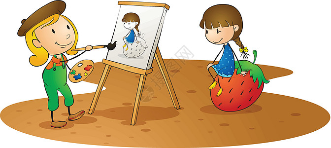 画画的女孩草地绘画卡通片女性托盘艺术家艺术品草图绿色女士图片