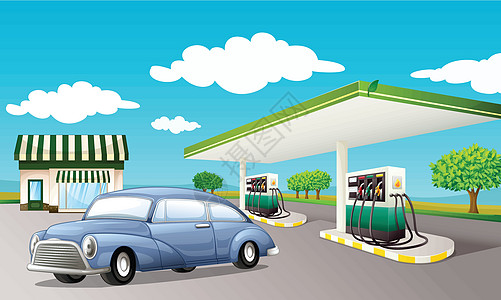 加油站绘画管道树叶标签车站草图燃料活力建筑汽油高清图片