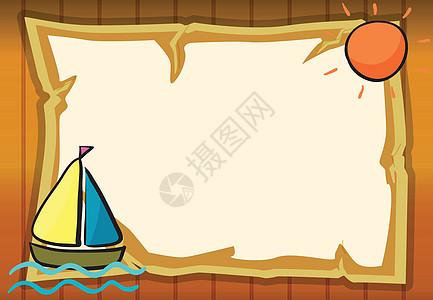 suna 船和 paper shee卡通片太阳旅行橙子横幅棉布绘画蓝色海洋运输图片