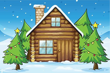 木房子热带天空节日绘画蓝色材料木头窗户降雪日志图片