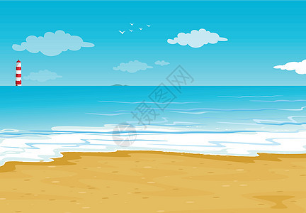 海洋和灯塔警告海滩海浪场景阳光晴天热带危险绘画农村图片