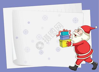纸页和圣诞老人紫色男性帽子孩子们材料黄色床单蓝色盒子广告图片