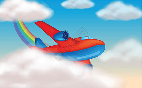 飞机在天空中白云货物飞行车辆翅膀航班航空巨无霸蓝色绘画图片