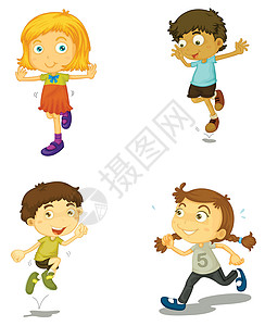 四个孩子情绪卡通片女孩绘画棕色男生平衡黄头发女孩们男人图片