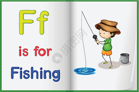 钓鱼和嘘声幼儿园卡片字母孩子们爱好瞳孔海洋学生笔记图书图片