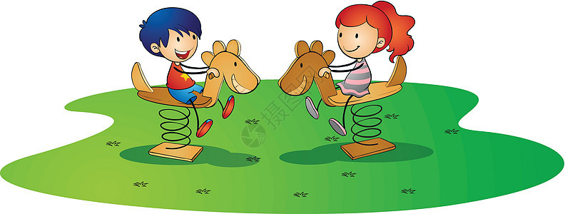 儿童在弹簧马上玩耍兄弟女性女孩牧场乐趣草图女士男生骑术孩子们图片