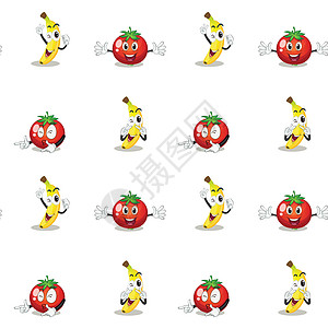 香蕉和番茄营养食品插图牙齿食物小吃情绪卡通片平铺微笑图片