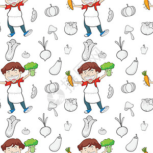 男孩和蔬菜茄子男生男人食物黄辣椒厨师男性营养剪贴墙纸图片