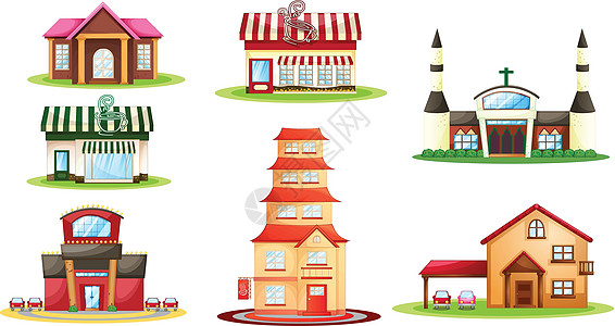 各种房子绿色绘画咖啡店商业平房商店教会餐厅建筑咖啡屋图片