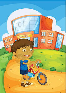 一个男孩和自行车蓝色男人木板车辆孩子旅行男生运输语言学习图片