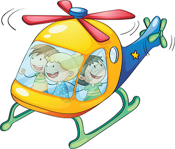 直升机上的孩子男人草图绘画卡通片女士乘客女性微笑运输男生图片