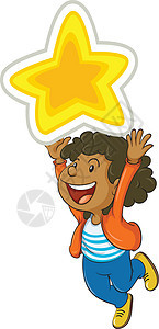 女孩和斯塔优胜者惊喜跑步男生黄色动画星星喜悦草图孩子们图片