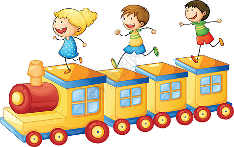 孩子们在火车上玩耍旅行男性草图男生玩具享受乐趣绘画车辆男人图片