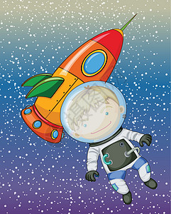 男孩和摇滚宇航员火箭绘画卡通片草图男生乐趣星星孩子们男人图片