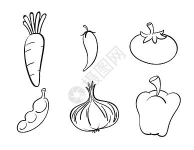 各种蔬菜辣椒墙纸线稿绘画青豆食物营养沙拉线条夹子图片