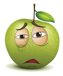 悲伤的苹果微笑水果叶子笑脸圆形情绪化艺术卡通片艺术品草图绿色图片
