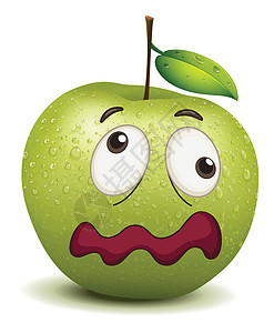 呆滞的苹果微笑水果圆形眼睛情感艺术情绪绿色卡通片叶子食品图片