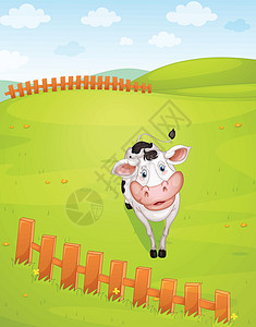 一个公司农村天空森林卡通片栅栏丛林农场蓝色奶牛哺乳动物图片