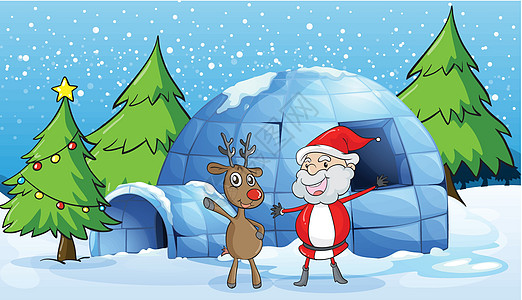 驯鹿和圣诞老人男性鼻子卡通片男生冰屋节日蓝色男人礼物绘画图片