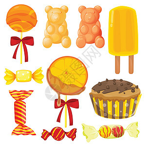 各种糖果白色夹子蛋糕杯子卡通片冰淇淋报酬食品食物丝带背景图片