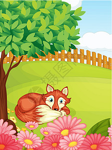 狐狸躺在树下背景图片