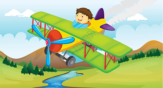 一个男孩和一架飞行飞机图片