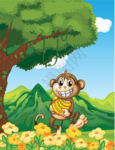 一只在森林里拿着香蕉的猴子图片