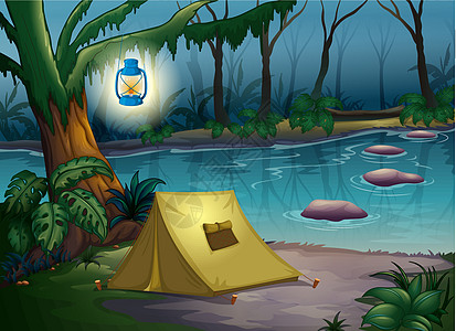 深夜在水边的帐篷图片