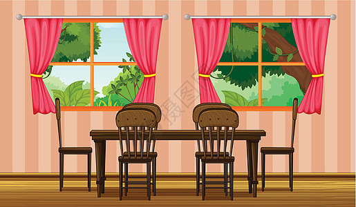 一个餐桌框架窗户绿色椅子桌子庇护所材料植物天空家具图片