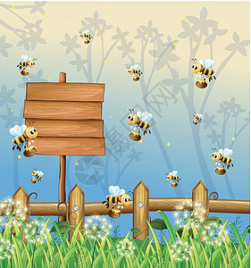 森林里的蜜蜂和空标牌图片