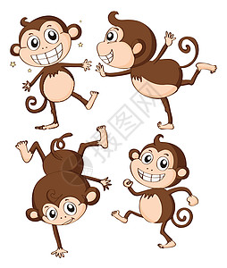 四只猴子荒野微笑森林牙齿动物园绘画野生动物情绪星星哺乳动物图片