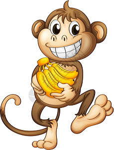 一只带香蕉的快乐猴子微笑眼睛婴儿耳朵猕猴牙齿哺乳动物尾巴黑猩猩动物图片