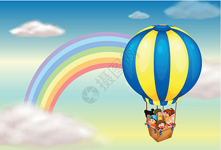 彩虹附近的热气球图片