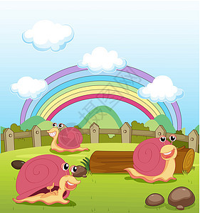 作笑的蜗牛和彩虹图片